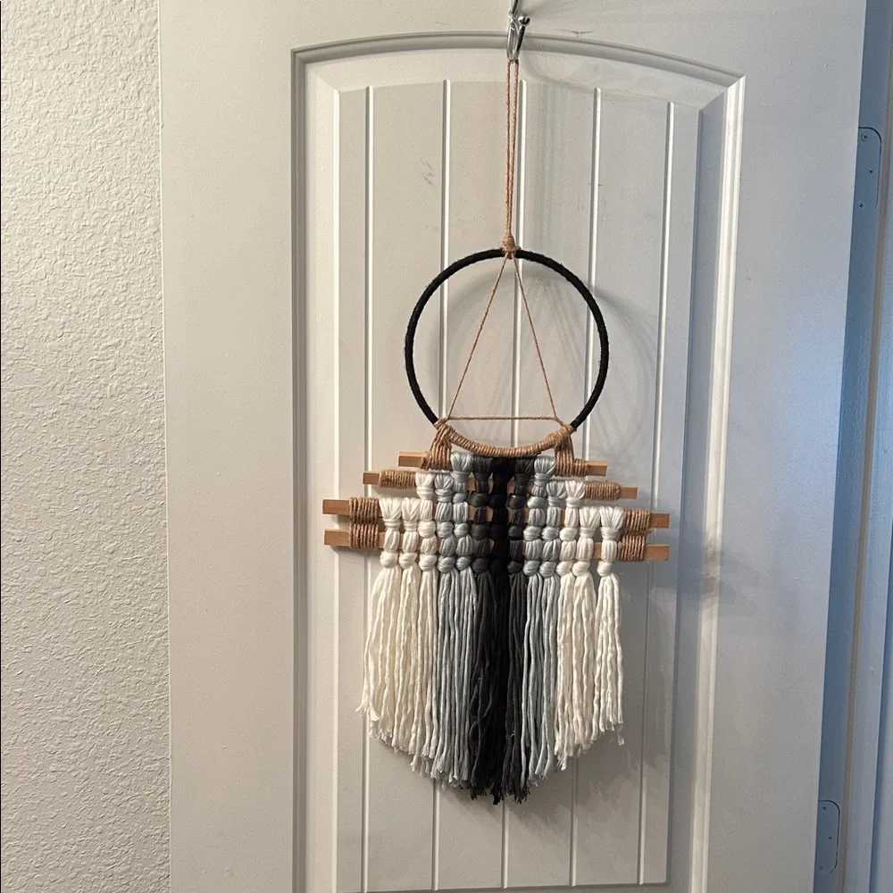 Bohemian Black and White yarn macrame Wall Hanging,Eclectic, Modern,